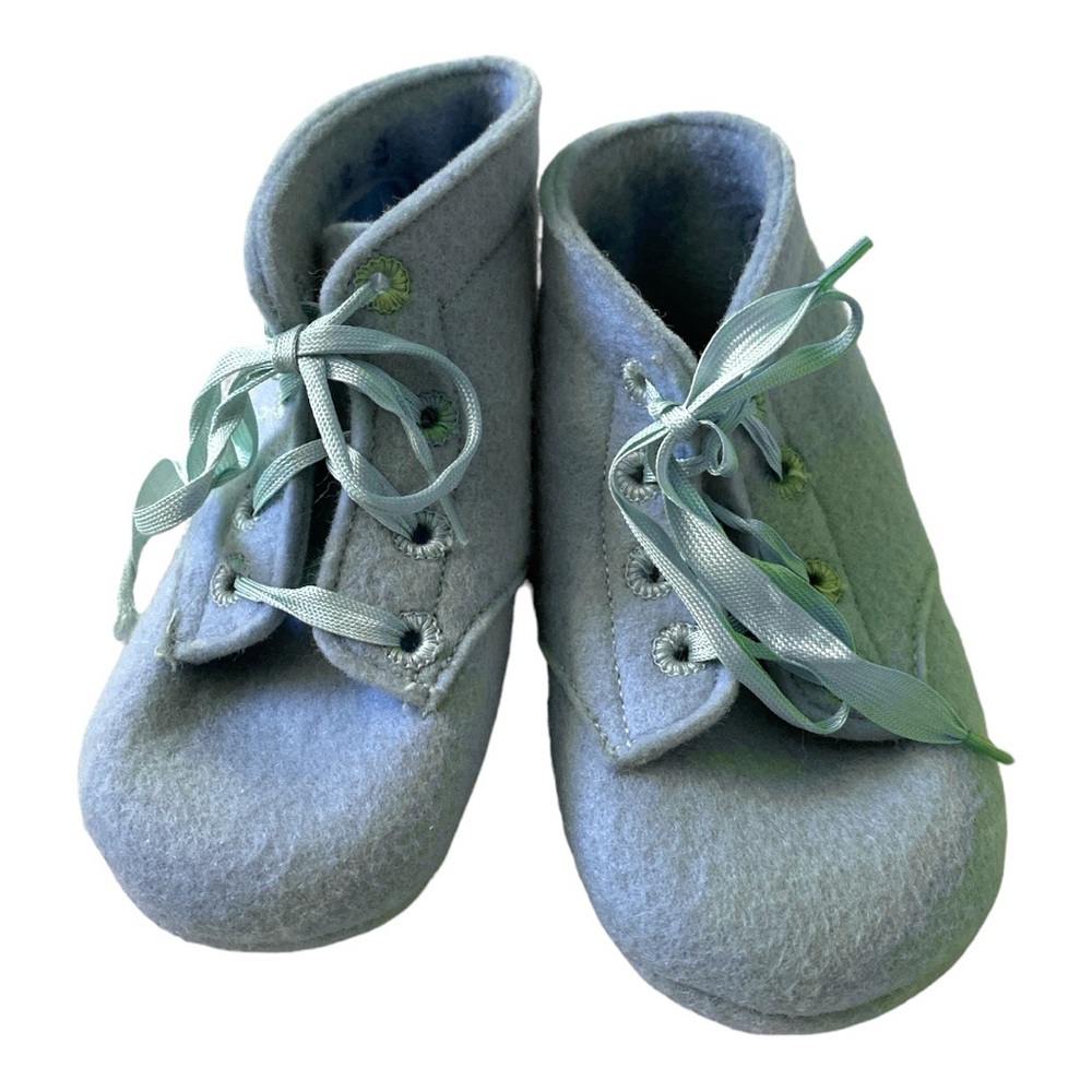 WOOL VINTAGE Shoes Booties Baby Deer Walker Slippers Felt Blue